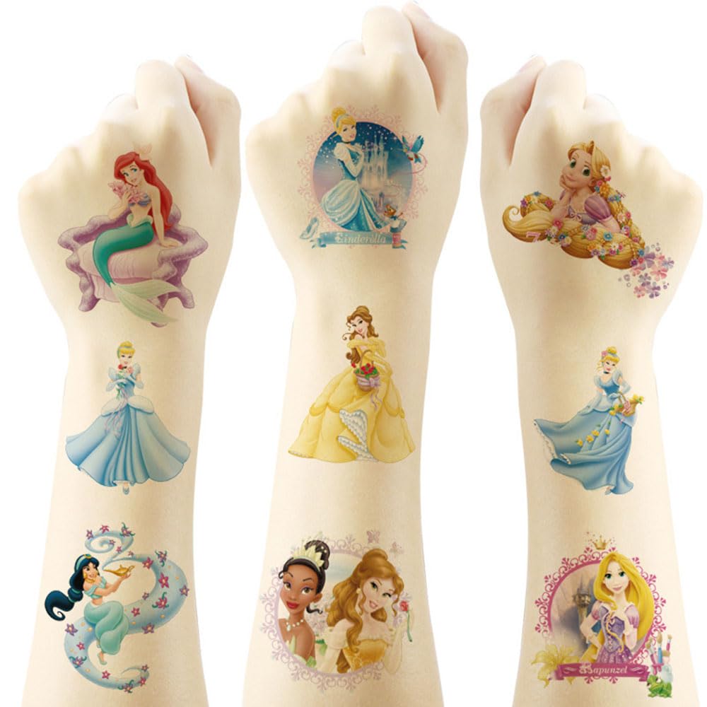 Disney Princess Temporary Tattoos for Kids, Birthday Party Favors, Home Activity Stickers for Girl Boys