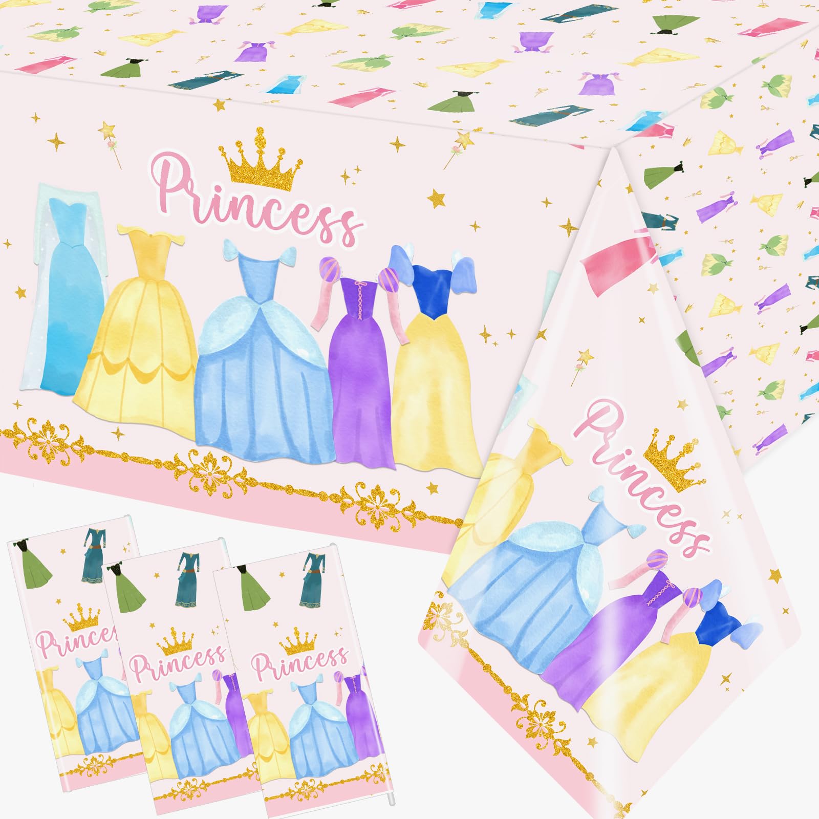  Princess Birthday Party Decorations for Girl's Birthday Events
| Waterproof Princess Table Cloth 3pcs Set for Birthday 