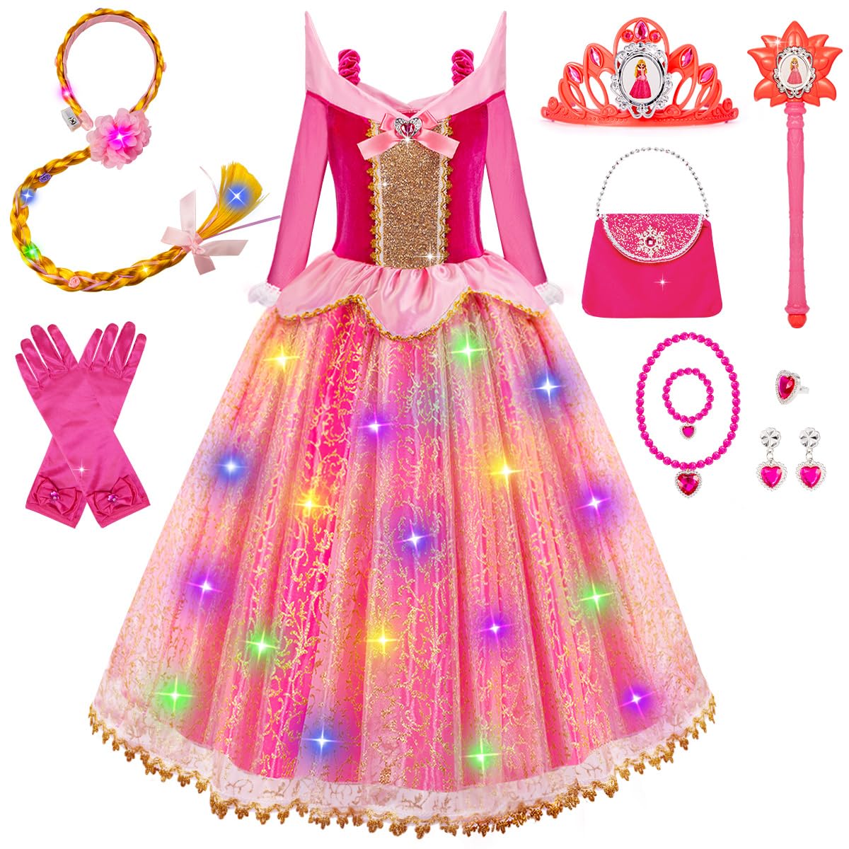 Light Up Princess Dress for Girls 3-10 Year Old
| Meland Princess Costume Light Up Dress for Girls Halloween Birthday
|